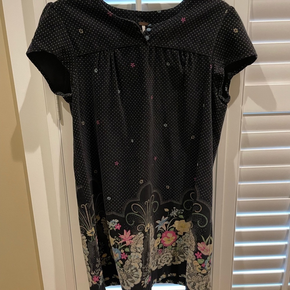 Free People A Line Dress Black Polka Dot Floral- Small